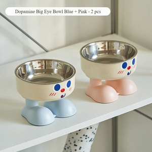 क्रॉस-बॉर्डर बड़ी आंख स्माइली कार्टून पालतू कटोरे उच्च-फुट गर्दन की सुरक्षा गैर-पर्ची विरोधी-ओवरटर्न टू-इन-वन डॉग कैट डिश आसान साफ - Product Image 2