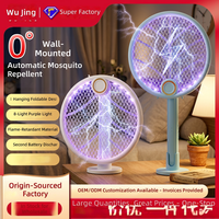 Raquette anti-moustiques électrique murale pliable 2-en-1 et lampe tue-moustiques domestique, alimentée par batterie au lithium, ignifuge