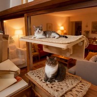 Hamac mural suspendu pour chat en bois massif, pour fenêtre ou baie vitrée, avec ventouses, plateforme d'escalade pour chat, arbre à chat en carton