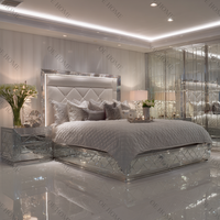 Lit Moderne de Luxe OE HOME, Cadre en Teck Ajustable, Tissu Écologique, Finition Miroir, Taille King Size, pour Maison et Appartement