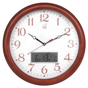 24นิ้วขนาดใหญ่ขนาดใหญ่กรอบไม้ไม้นำนาฬิกาแขวนโบราณที่มีวันวันที่แสดงอุณหภูมิ - Product Image 3