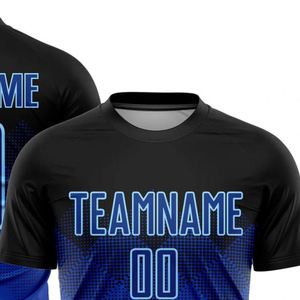 Maillot de football noir et bleu à manches courtes, respirant, séchage rapide, vêtements de sport athlétiques pour l'entraînement et les matchs de compétition - Product Image 3