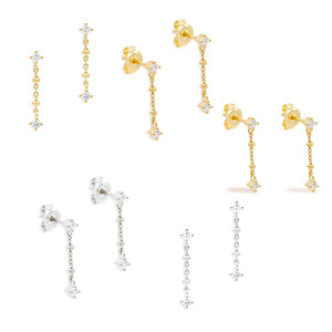 CANNER 18K Gold Plated Custom INS Tassel Chain Zircon S925 <b>Sterling</b> <b>Silver</b> <b>Stud</b> <b>Earrings</b> - Product Image 6