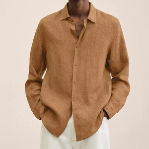 Camisa de <span class=keywords><strong>Lino</strong></span> y Algodón para Hombre 2025, Manga Larga, Cierre de Botones, Estilo Casual, para las Cuatro Estaciones - Product Image 2