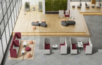 Canapé modulaire commercial moderne avec sièges cloisonnés rembourrés et accoudoir USB en option pour projets de bureau