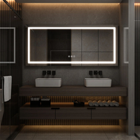 Miroir lumineux LED mural intelligent anti-buée argenté avec écran tactile pour salle de bain, hôtel, salon, décoration