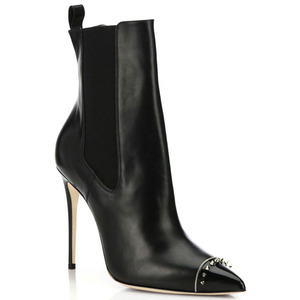 Front Metal Rivets Ankle Booties Sexy Women's Big Size 46 Pointed Toe Short <b>Boots</b> High Heels Stretchy Upper Shoes - Product Image 4