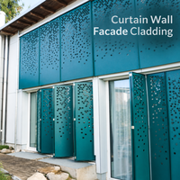 Mur-rideau en panneaux d'aluminium sculpté avec revêtement PVDF, intégrant des fonctions décoratives, d'ombrage et de ventilation.
