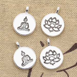 Pendentif Yoga en Argent Antique, Bijou Inspirant, Breloques Bouddha, Om <span class=keywords><strong>Lotus</strong></span> Assis - Product Image 3
