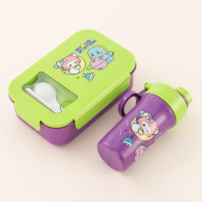 Ensemble dessin animé violet [boîte à lunch + tasse d'eau]