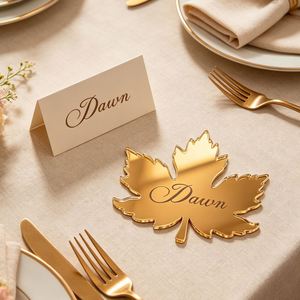Marque-places durables en acrylique découpé au laser en forme de feuille d'érable, finition miroir, pour étiquettes nominatives de mariage, fête d'automne/Thanksgiving - Product Image 2