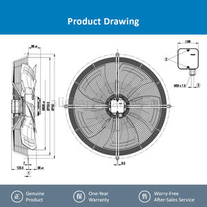 Ventilateur axial électrique OEM pour armoire de climatisation, roulement à billes, 630 mm, 400/480 VAC, 330/190 W, 0,83/0,39 A, 660/520 tr/min, pour S8D630-AN01-01 - Product Image 4