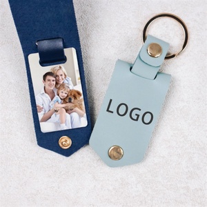 Custom <b>Personalised</b> Genuine Leather Sublimation Photo Rectangle <b>Keychain</b> Engraved Leather Picture Album <b>Keychain</b> for Gift - Product Image 3