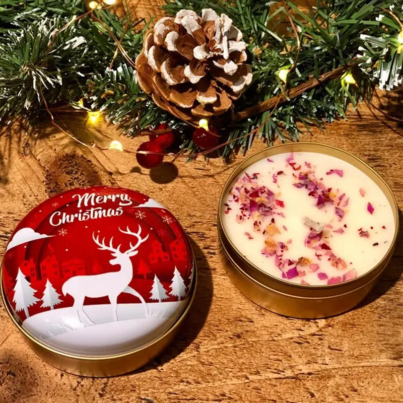 Tragbare Reise Weihnachten Aroma therapie Kerzen glas Weihnachten Duft kerze Zinn Glas Soja Wachs Pflanze Kerze Geschenk box