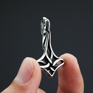 Stainless Steel Viking Hammer Pendant Necklace Men's Geometric Hollow Design Gift Jewelry - Product Image 4
