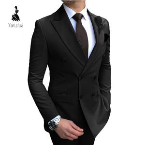 Traje de Dos Piezas de Color Sólido Personalizable con Etiqueta de Talla Asiática YZ para Hombre, Blazer y Pantalones Casuales de Negocios - Product Image 5