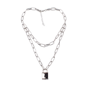 Chaîne de pull en alliage de zinc en forme de cadenas argenté, collier de mode multicouche style punk - Product Image 5