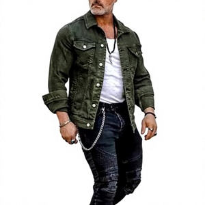 Veste en jean en coton vert olive pour homme, col rabattu, fermeture boutonnée, style décontracté, coupe ajustée, longueur normale, veste décontractée - Product Image 4