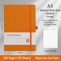 A5 Hardcover-Notizbuch mit Gummiband, Orange, liniert, farbige Innenseiten
