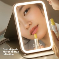 Miroir de maquillage portable à cadre en plastique pliable simple face, design minimaliste LED, pour coiffeuses à domicile et étudiants