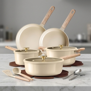 Set di Pentole in Metallo <span class=keywords><strong>CAROTE</strong></span> 14 Pezzi, Rivestimento in Ceramica Non Tossico Senza PFAS/PFOA, Costruzione in Alluminio, Coperchi in Vetro, Manici in Bachelite - Product Image 3