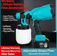 Bester Preis Kabellose Elektrische Farbspritzpistole mit Durchflussregulierung Lithium-Batterie Spritzpistole