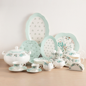 Juego de Vajilla de Porcelana China Floral Verde Menta Personalizado al por Mayor, Vajilla con Logotipo Personalizado para Cadenas de Supermercados, Restaurantes, Bodas - Product Image 1
