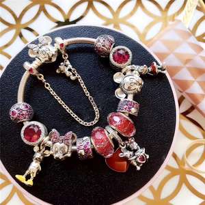 Toptan son çıkan yüksek kalite S925 gümüş gül altın bilezik seti boncuk orijinal Pulsera moda güzel bilezik - Product Image 2