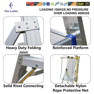 Escalera de seguridad móvil de aleación de aluminio con pasamanos de altura completa, ruedas cerradas y protector de malla reforzada para uso industrial - Product Image 2