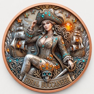 Ensemble de breloques rondes en alliage de zinc poli à la main, modèle Meridian Custom Coral Buccaneer Bust, cinq designs, pour décoration nautique - Product Image 5