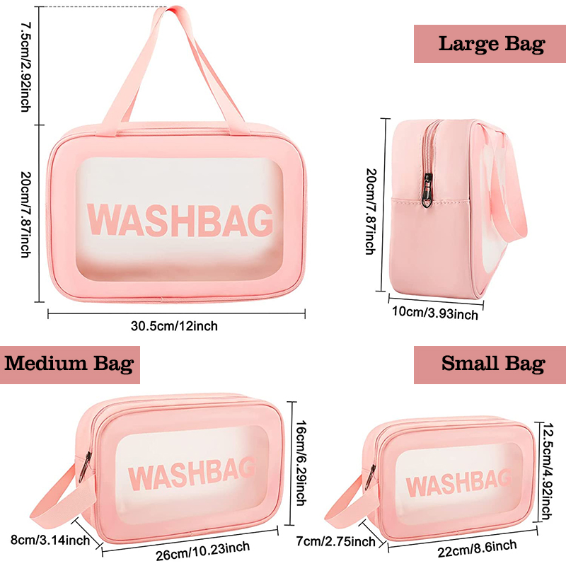 custom logo pu transparent clear cosmetic bag large capacity wash bag waterproof bath bag with low moq