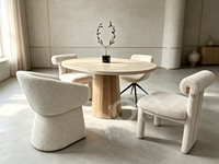 Table à manger ovale beige crème moderne avec pieds en bois massif, meubles de salle à manger pour la maison