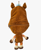 Sac à dos unisexe en peluche en forme de cheval avec de grands yeux et un foulard, en tissu polyester rembourré de coton, nouveau design, mignon et amusant