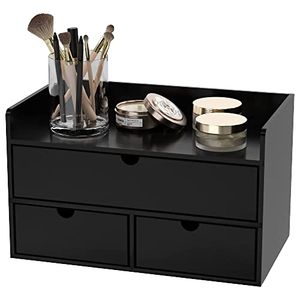 Modern Black <strong>Mini</strong> Bamboo Desk Organizer with Shelf Tabletop Cosmetic Storage <strong>Drawer</strong> for Office or Home Use - Product Image 1