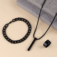 Desain Fashion Populer 3pcs/set Gelang Rantai Hitam Cincin Kalung Salib Hip Hop Perhiasan Punk untuk Pria Pesta