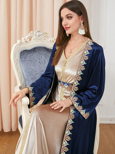 SIPO 2023การออกแบบใหม่ EID กำมะหยี่สีทองลูกเรือคอผ้างดงามเปิด Abaya ชุดผู้หญิงมุสลิม - Product Image 2