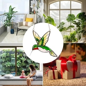 Customizable Modern Design Cross-Border Hummingbird Sun Catcher Colorful Glass Hanging Outdoor <b>Home</b> Panel Stained Glass Panels - Product Image 3