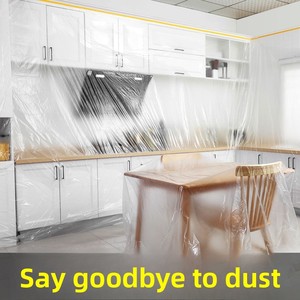 Pellicola Protettiva in PE ad Alta Viscosità con Nastro di Carta, Copertura Antipolvere per Mobili e Ristrutturazioni Domestiche - Product Image 6