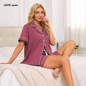 Bộ đồ ngủ cotton mát mẻ mùa hè, thoáng khí, thấm hút mồ hôi, 100% cotton hữu cơ, bộ đồ ngủ nữ, cài khuy, chất liệu spandex - Product Image 3