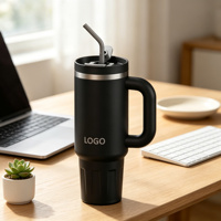 Gobelet isotherme en acier inoxydable de 40 oz avec poignée et paille, personnalisable avec logo, pour le voyage – Vente en gros