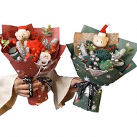 Bouquet de roses tricotées prêtes à l'emploi, ours en peluche de Noël, cadeau pour petite amie, réveillon de Noël, Père Noël