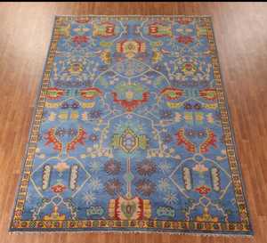 Blue/ <b>Gold</b> Indian Oushak Living Room Rug 9'x12' <b>Wool</b> Handmade Oriental Carpet multicolor customize rugs available - Product Image 1