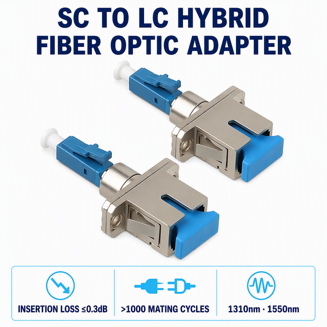 SC to LC Simplex Hybrid Fiber Optic Adapter SC Female LC Male UPC with Dust Caps for Data Center and FTTx