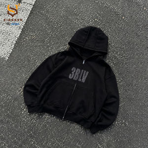 Sweat à capuche zippé unisexe de haute qualité en coton épais 100% avec strass, style streetwear vintage, imprimé pour homme - Product Image 1