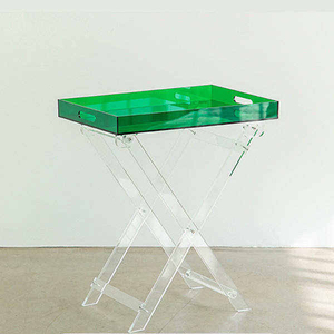 Table d'appoint moderne en acrylique transparent avec accents colorés pour la décoration intérieure, étagère autoportante, surface polie, personnalisable - Product Image 2