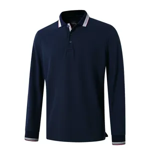 Embroider Casual Long Sleeve Design Cotton Tshirt High Quality Custom Logo Deep Blue Polo Shirt For Men Polo