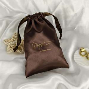 Sacs cadeaux en satin noir personnalisés avec logo, en satin de soie, pour bijoux, bonbons, perruques, extensions de cheveux, emballage, pochettes à cordon pour bijoux - Product Image 4