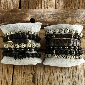 Conjunto de Pulseras de Piedras Preciosas Negras de Estilo Bohemio, Unisex, con Cuentas de Jaspe Dalmático, 6 Piezas - Product Image 6