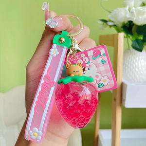Nuevo Llavero Líquido Kawaii <span class=keywords><strong>2023</strong></span>, Lindo Llavero con Forma de Taza de Té con Leche y Fresa, Botella de Bebida, Anillo Flotante con Boba - Product Image 5