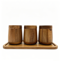 Organisateur de cuisine sur mesure en bois d'acacia haut de gamme avec pot à sel et épices, pince et cuillère en acacia, et plateau